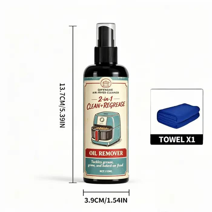 QIFENGHE 110ML Nettoyant 2-en-1 pour friteuse à air avec serviette, puissant dégraissant, élimine la