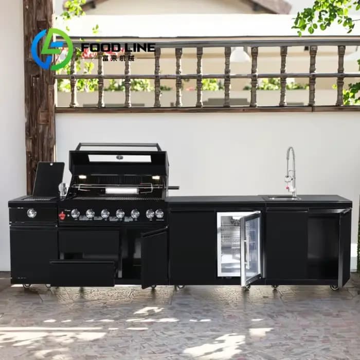 Ensemble de cuisine extérieure durable avec armoires pour jardin et barbecue, idéal pour les fêtes, 