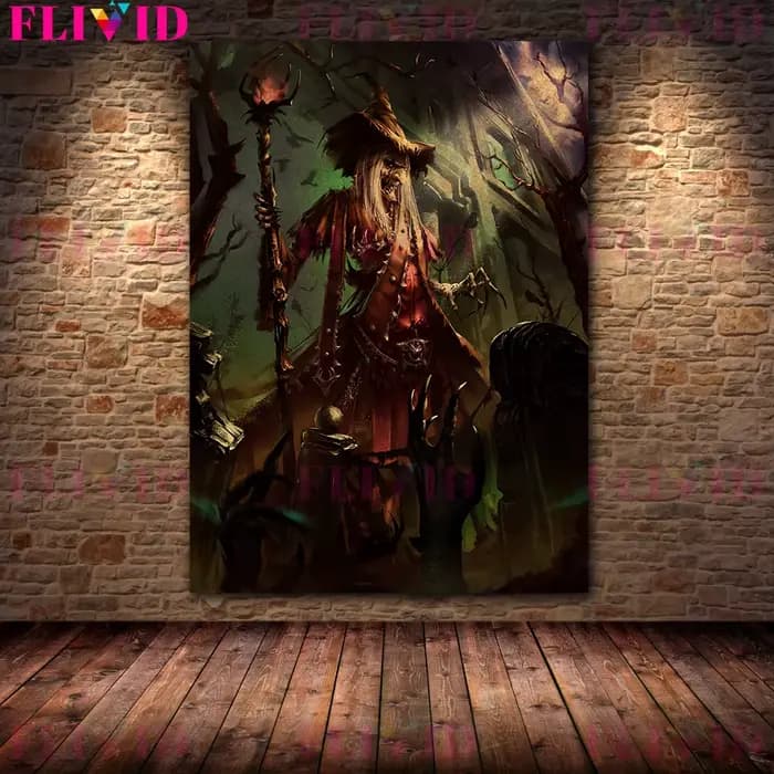 Peinture sur toile de sorcière maléfique sous croissant de lune, affiche et imprimé pour décor de sa