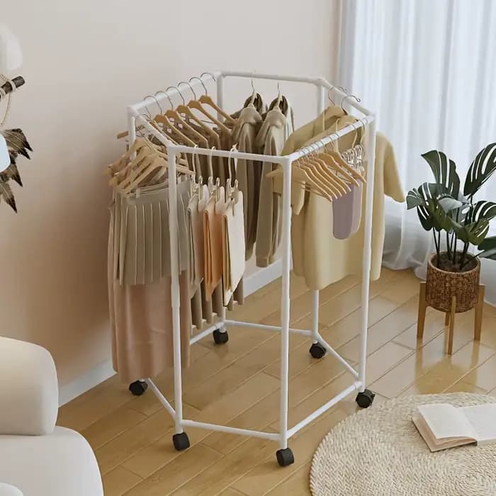 Séchoir à linge hexagonal robuste, séchoir et organisateur de vêtements multifonctionnel, facile à u