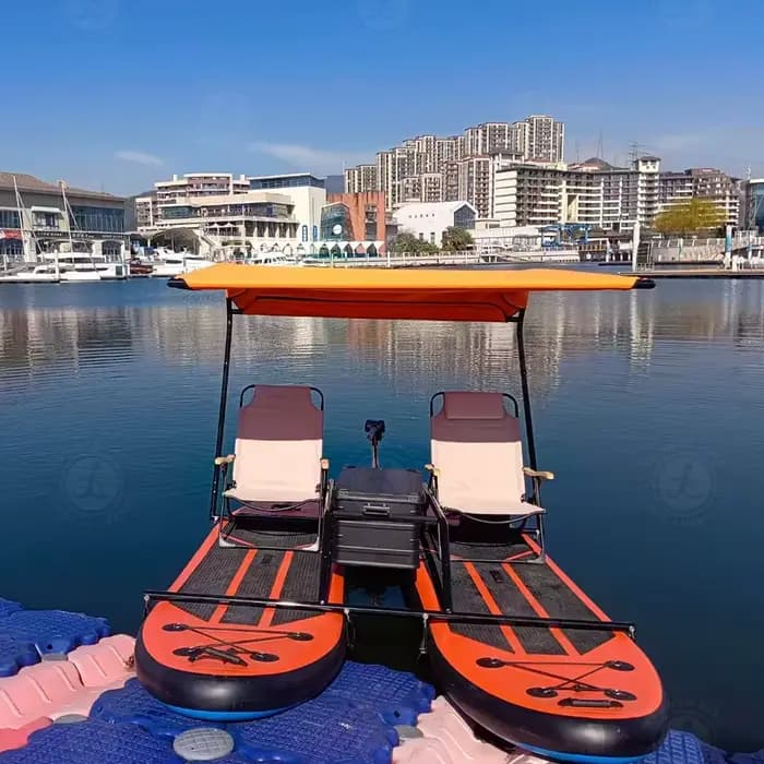 Bateau Catamaran Gonflable avec Deux Paddleboards et Moteur Hors-Bord pour Aventures Aquatiques