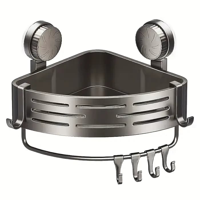 Support de salle de bain à ventouse peu encombrant, avec cadre triangulaire robuste et tige à croche