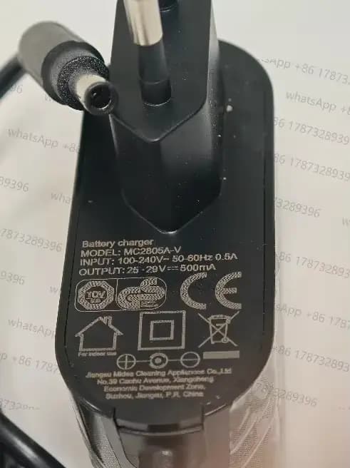 MC2805A-V convient au chargeur d'aspirateur Midea 25-29v 500MA, prise standard européenne noire