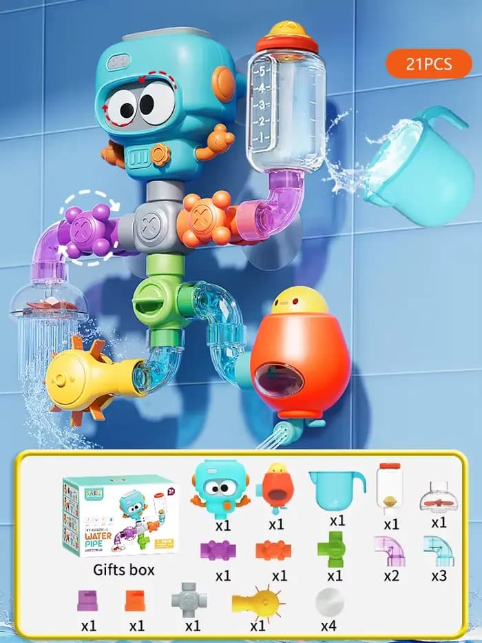 Jouets de bain pour bébé avec ventouses fortes, Tubes Spinner, ensemble de jeu d'eau, piscine de dou