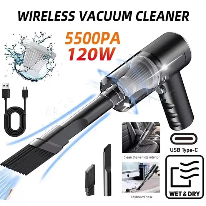 1PC aspirateur sans fil 120W haute puissance noir double usage pour la maison et la voiture puissant