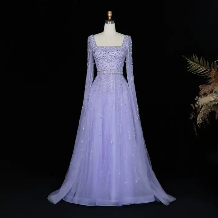 Sharon Said – robe de soirée de luxe vert sauge pour femmes, tenue de mariage, col carré, manches ca