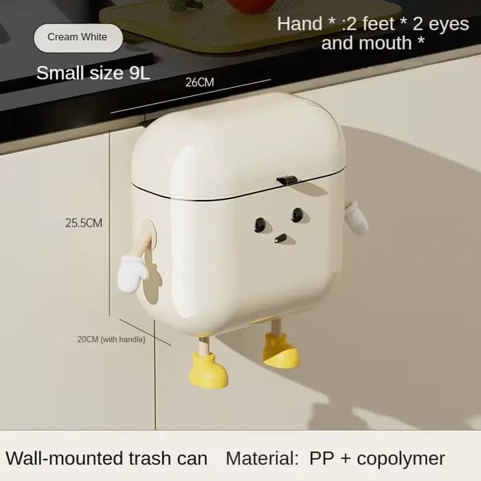 Poubelle murale DIY 9L/12L couleur crème avec couvercle pour déchets alimentaires et salle de bain –