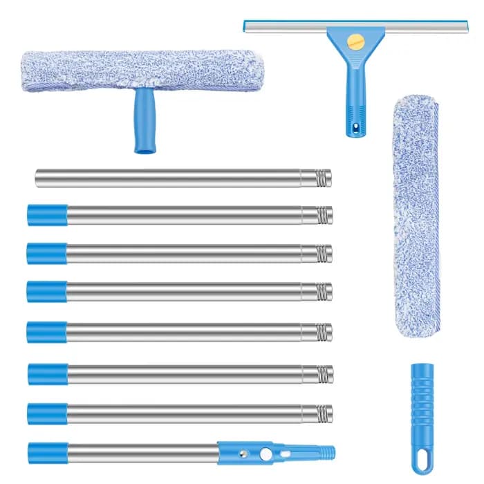 Kit de nettoyage de vitres étendu avec raclette et épurateur en microfibre, plumeau de verre à Long 