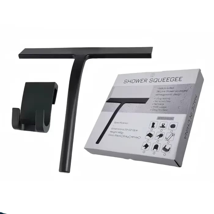 Raclette de douche en silicone avec crochet, raclette noire pour salle de bain, cuisine, voiture, ne