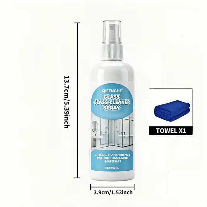 Nettoyant Vitres QIFENGHE en Spray 100ML avec Chiffon, Anti-Calcaire, Nettoyage en Profondeur des Ta