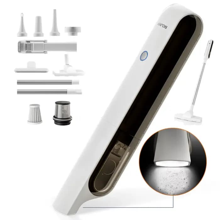 Aspirateur à main sans fil léger ROUNY avec lumière LED, aspirateur de voiture portable, forte aspir