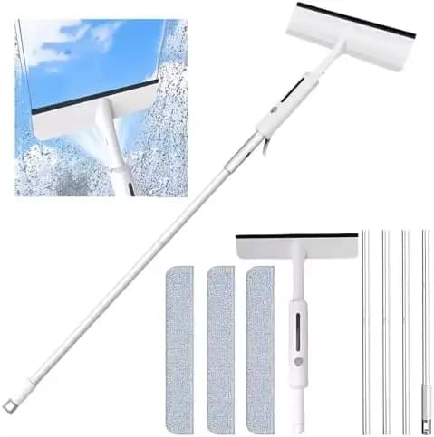 Raclette de nettoyage de vitres avec pulvérisateur, kit de lavage de vitres avec perche télescopique