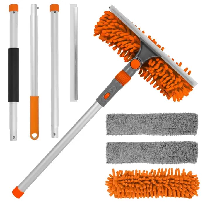 Outil de nettoyage de vitres 2 en 1, tige télescopique, kit de lavage de vitres efficace avec raclet