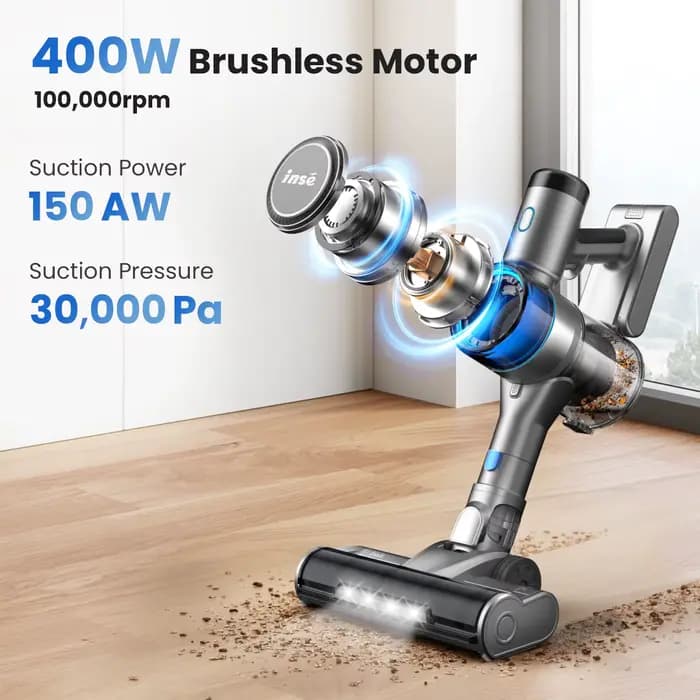 INSE-Aspirateur sans fil avec affichage LED, aspirateur à réglage intelligent, aspirateur pour tapis