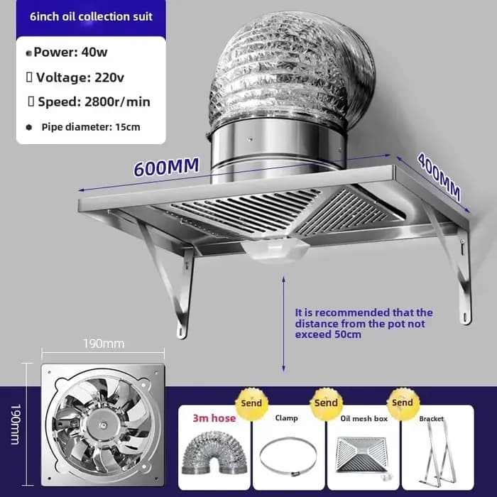 Ventilateur d'extraction puissant 220V pour cuisine, haute aspiration, extracteur de fumée facile à 