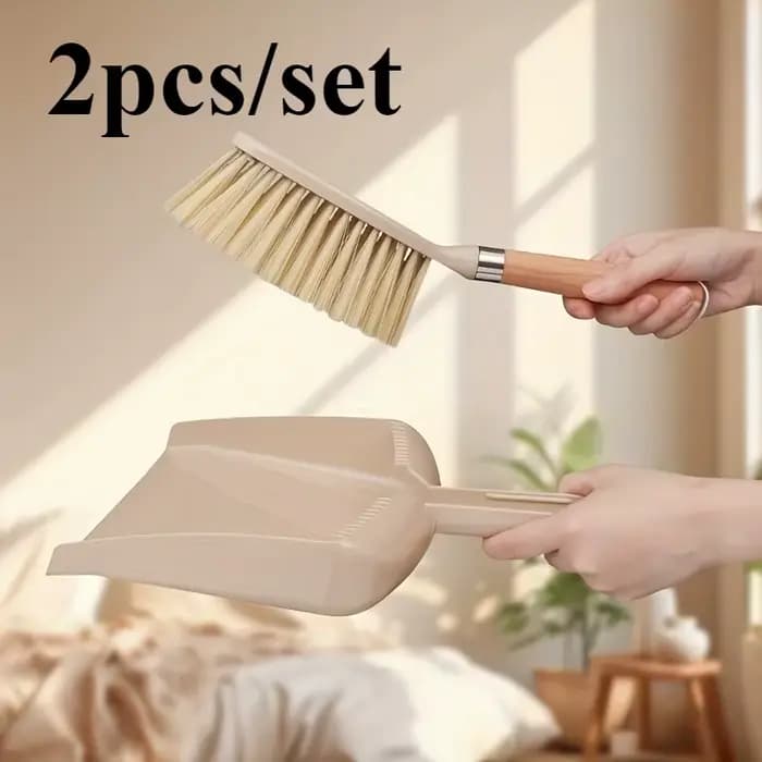 Ensemble balai et pelle à poussière avec manche en bois pour le nettoyage des sols et des meubles