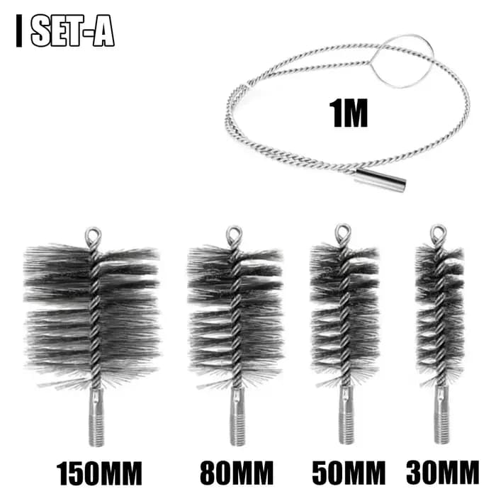 Kit de nettoyage de cheminées, brosse métallique de 30/50/80/150 mm, rallonge métallique de 1 m, con
