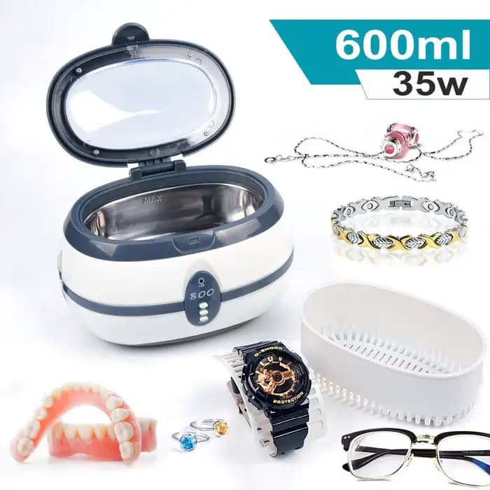 Nettoyeur à ultrasons 600ml 35W, bain et panier pour le nettoyage des bijoux, nettoyage sonique en l