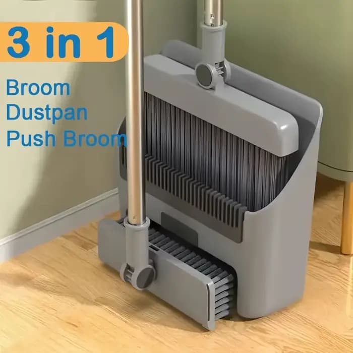 Ensemble balai, pelle et brosse à plancher 3-en-1 pliables, poils doux pour un nettoyage sans cheveu