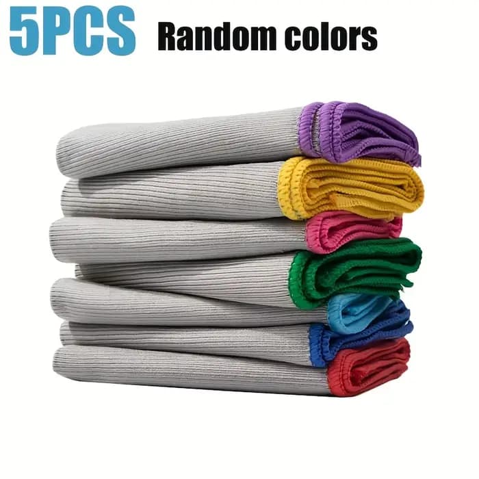 Chiffon de nettoyage de verre en microfibre, 5 pièces, torchon pour fenêtres, voiture, cuisine, miro