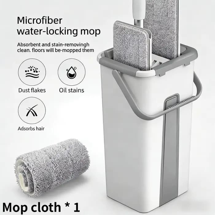 Serpillère plate pour la maison qui peut être nettoyée sans lavage à la main - Ensemble seau et serp