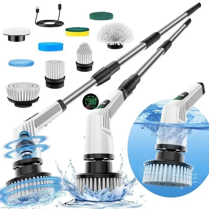 Nettoyeur électrique rotatif 9 en 1, brosse de nettoyage sans fil, poignée télescopique, écran LED, 