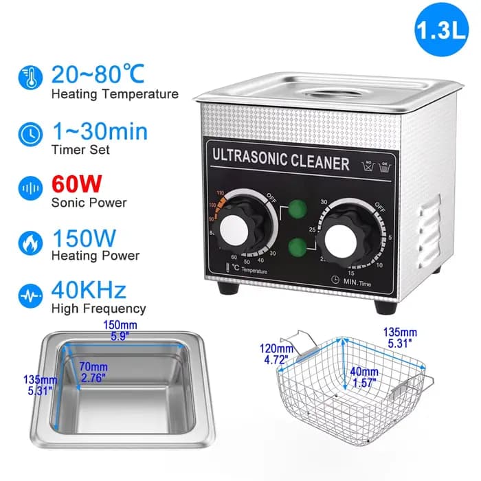 Machine de nettoyage à ultrasons 1L 60w, bain ultrasonique 40KHZ avec lunettes de nettoyage de baske