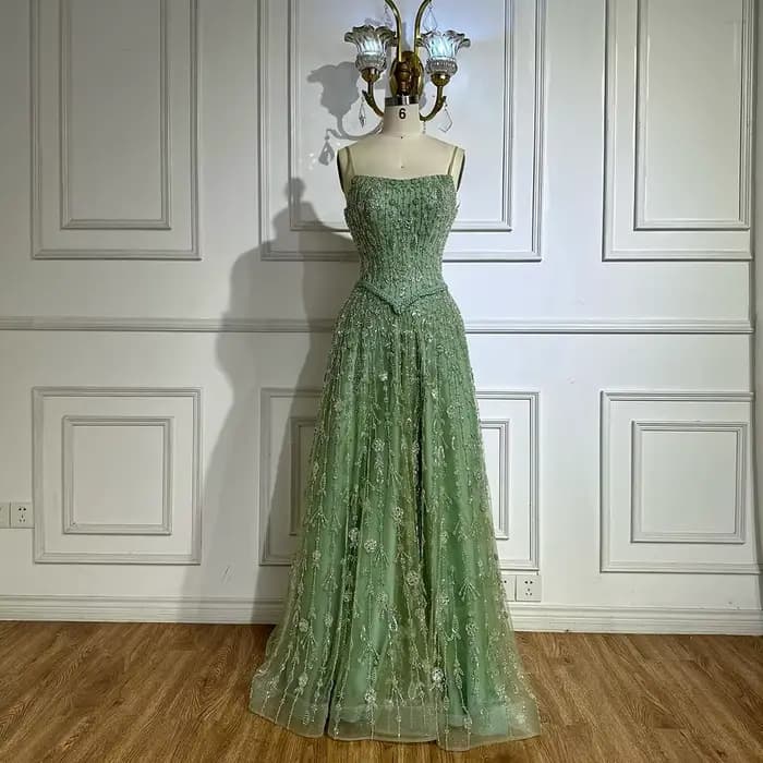 Robes de soirée arabes vert sauge de luxe pour femmes, robes de soirée de mariage, LA72805, Serene H