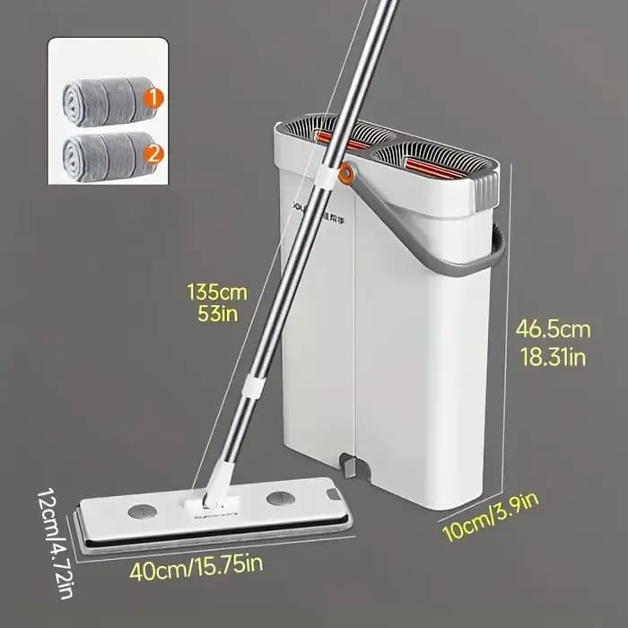 Ensemble de serpillière 360 Spin, seau de 40 cm avec grattoir, serpillière à baril plat mains libres