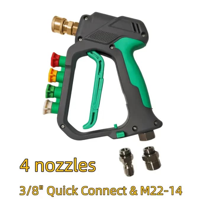 Pistolet de lavage haute pression avec 4 buses colorées, adaptateurs rapides M22 14 mm et 3/8 pouces