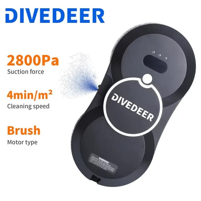 DIVEDEER Robot de nettoyage de vitres robot de nettoyage intelligent à pulvérisation d'eau moteur sa