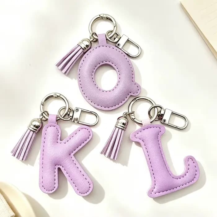 Porte-clés en cuir avec initiale A-Z, mini pompon décoratif, couleur unie, alphabet, ornement de sac à dos, cadeau pour fille
