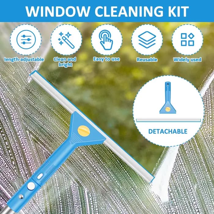 Kit de nettoyage de vitres étendu avec raclette et épurateur en microfibre