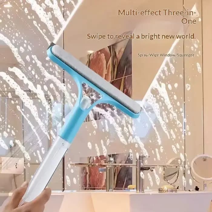 Un nettoyant pour vitres 3-en-1. Comprend une tête de brosse double face et un grattoir