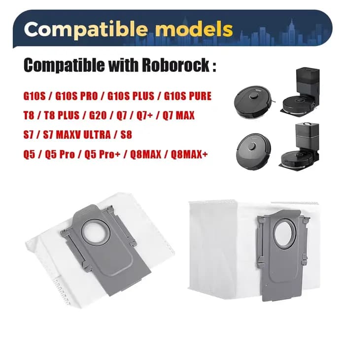 Sac à poussière pour Roborock Q5 Pro/Q5 Pro +/Q8 Max/Q8 Max +/Q7 Max/G20/S8/S8 +/G10S PRO/G20/S7/S8/S7 MaxV Ultra/S7 Pro Ultra/S8 Pro Ultra