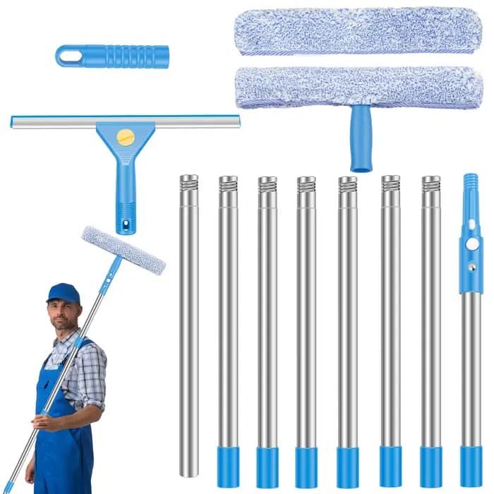 Kit de nettoyage de vitres étendu avec raclette et épurateur en microfibre