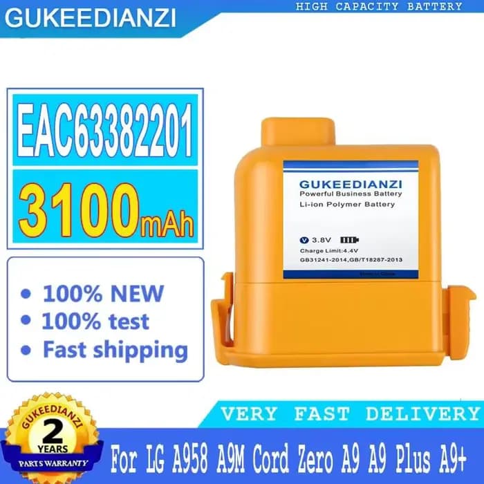 Batterie d'aspirateur sans fil EAC63382201 3100mAh pour LG Cord Zero A9 Plus A958 A9M A9PETNBED2X A9PETNBED A9MULTI2X A9MULTI