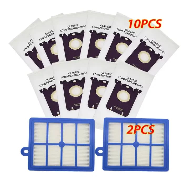 Sacs à poussière pour aspirateur et nettoyeur, lot de 10 pièces, 2 filtres H12 Hepa, pour aspirateur s-bag et pour appareil de nettoyage Philips et nexus