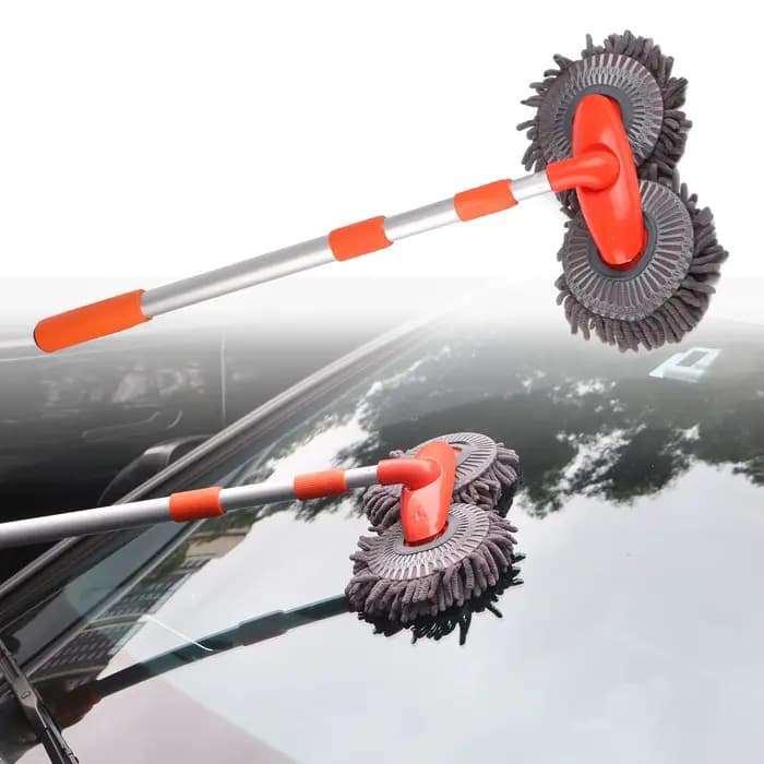 Tête de brosse Double, vadrouille télescopique à trois sections pour lavage de voiture
