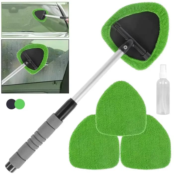 Brosse de nettoyage de vitres de voiture avec 3 couvercles en microfibre + bouteille de pulvérisation