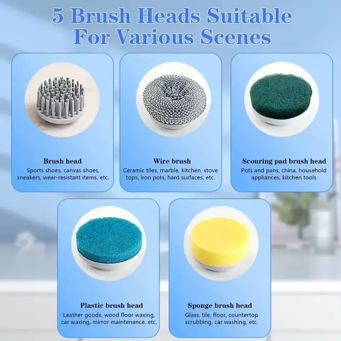 Épurateur électrique à rotation avec 5 têtes de brosse remplaçables