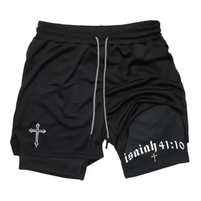 Short de sport 2 en 1 pour hommes, graphique de la Bible croisée, Fitness, gymnastique chrétienne, entraînement, course à pied, avec poche pour téléphone portable, serviette, dernière collection