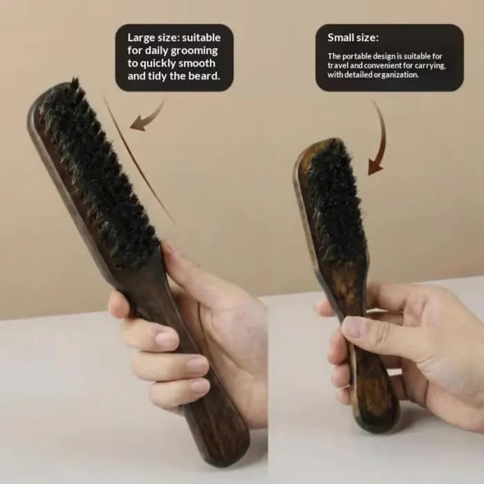 Brosse à barbe en poils de sanglier avec manche en bois