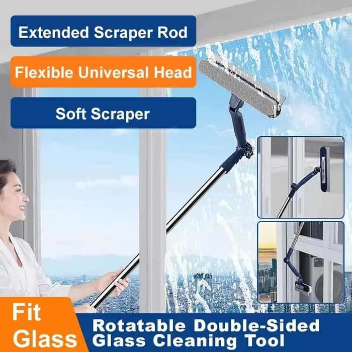Brosse de nettoyage de vitres télescopique double face 2-en-1