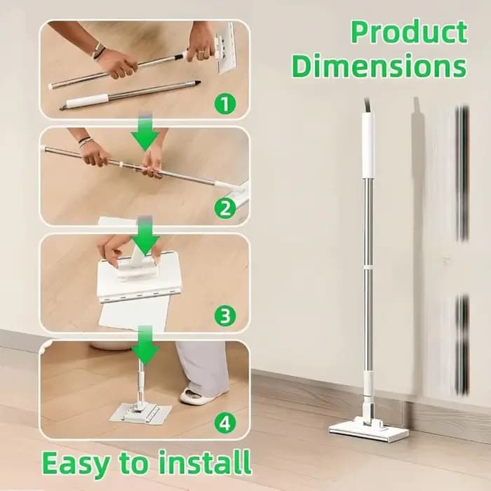 Nouveau avec 3 chiffons réutilisables vadrouille mains libres 360 ° Tête rotative serrage poussière vadrouilles
