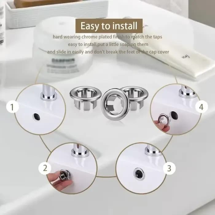 Couvercle de débordement d'évier de lavabo de cuisine de salle de bains en plastique, 4 pièces, anneau d'insertion de remplacement, trou chromé, bouchon de vidange rond, accessoire de lavabo
