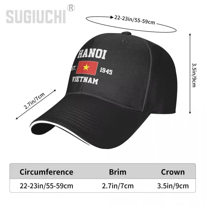 Casquette de baseball Vietnam EST.1945 Hanoi Capital pour hommes, femmes, unisexe, style Hip Hop, casquette sandwich, casquette snapback, chapeau de golf, pêche