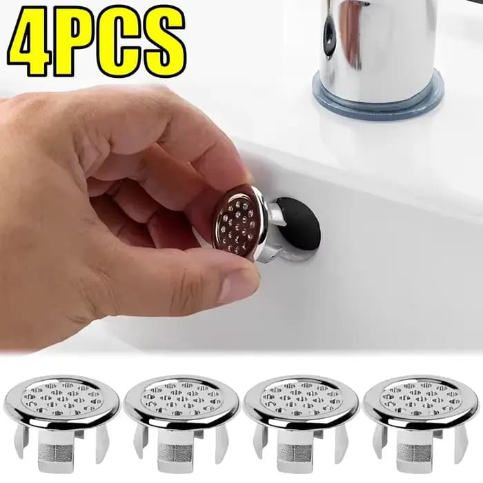Couvercle de débordement d'évier de lavabo de cuisine de salle de bains en plastique, 4 pièces, anneau d'insertion de remplacement, trou chromé, bouchon de vidange rond, accessoire de lavabo