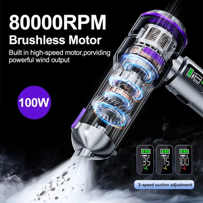 Aspirateur de voiture sans fil, aspirateur à main, souffleur d'air 17000Pa, nettoyage portable avec éclairage LED pour voitures et maison