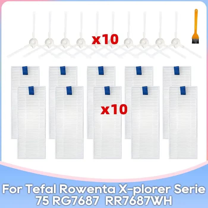 Compatible avec la pièce de rechange du filtre HEPA et de la brosse latérale pour l'aspirateur robot Tefal Rowenta X-plorer série 20 40 50 75 RG7687 / RR7687WH